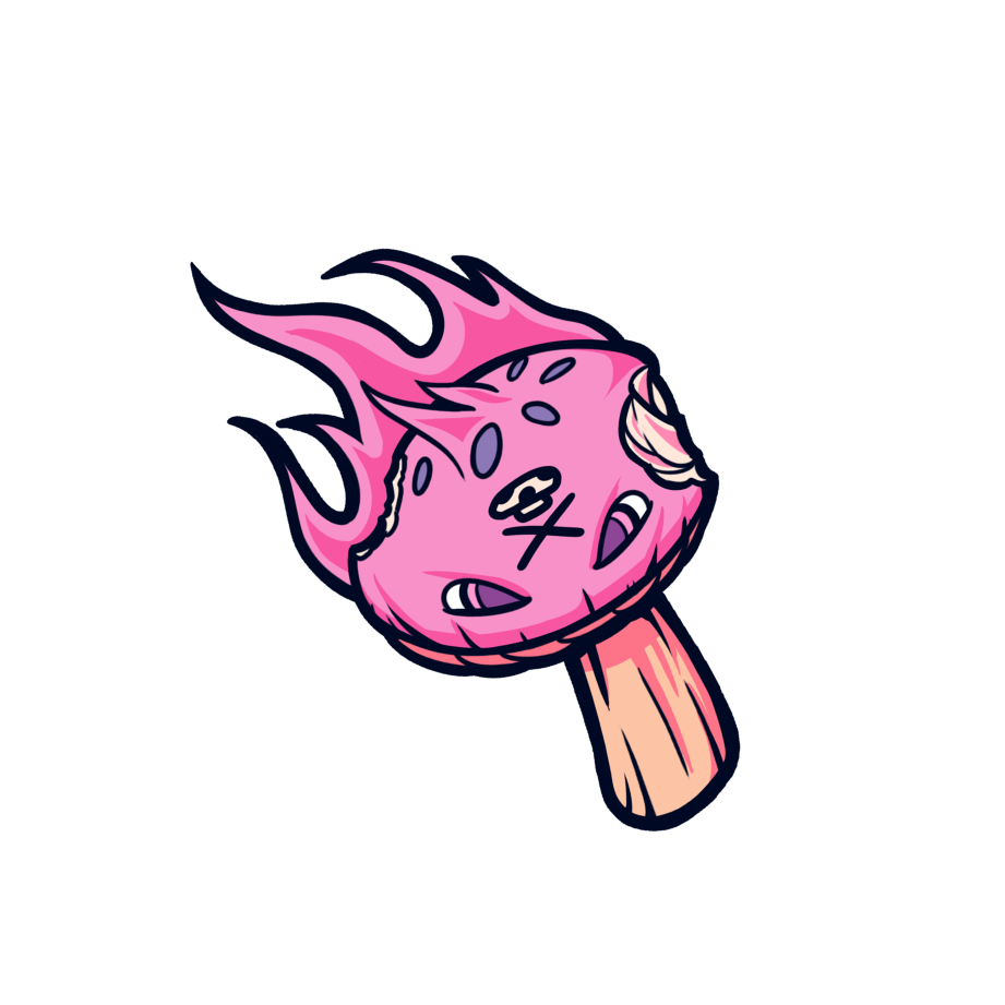 Graphic sticker of a mushroom on fire